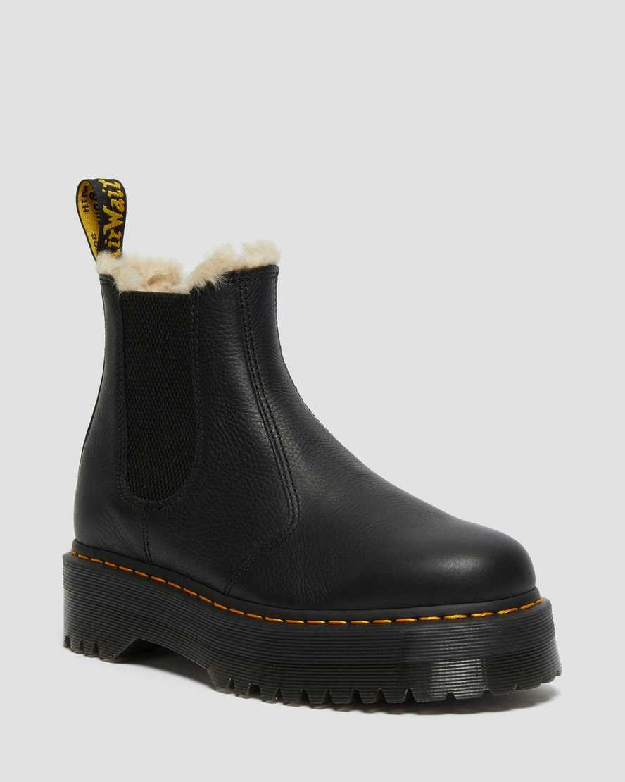 Dr Martens 2976 Faux Fur Lined Platform Men's Ankle Boots Black Pisa | AQYUEL423