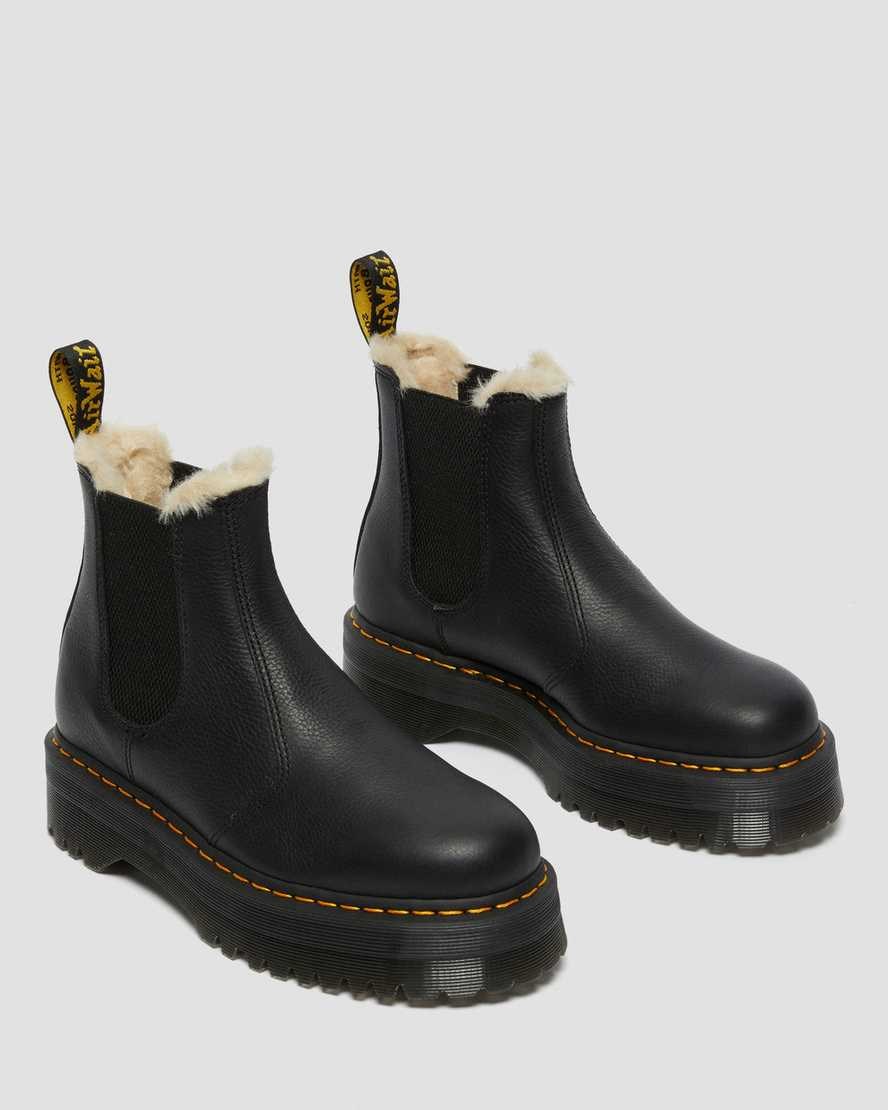 Dr Martens 2976 Faux Fur Lined Platform Women's Chelsea Boots Black Pisa | SGNWAR530