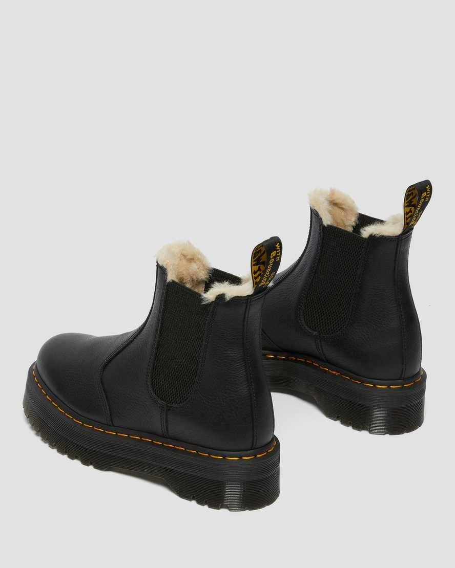 Dr Martens 2976 Faux Fur Lined Platform Women's Chelsea Boots Black Pisa | SGNWAR530