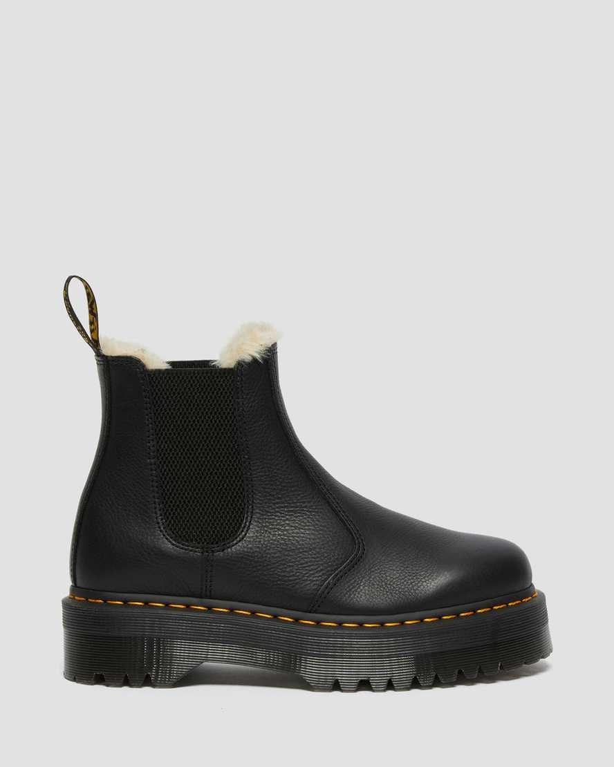 Dr Martens 2976 Faux Fur Lined Platform Women's Chelsea Boots Black Pisa | SGNWAR530