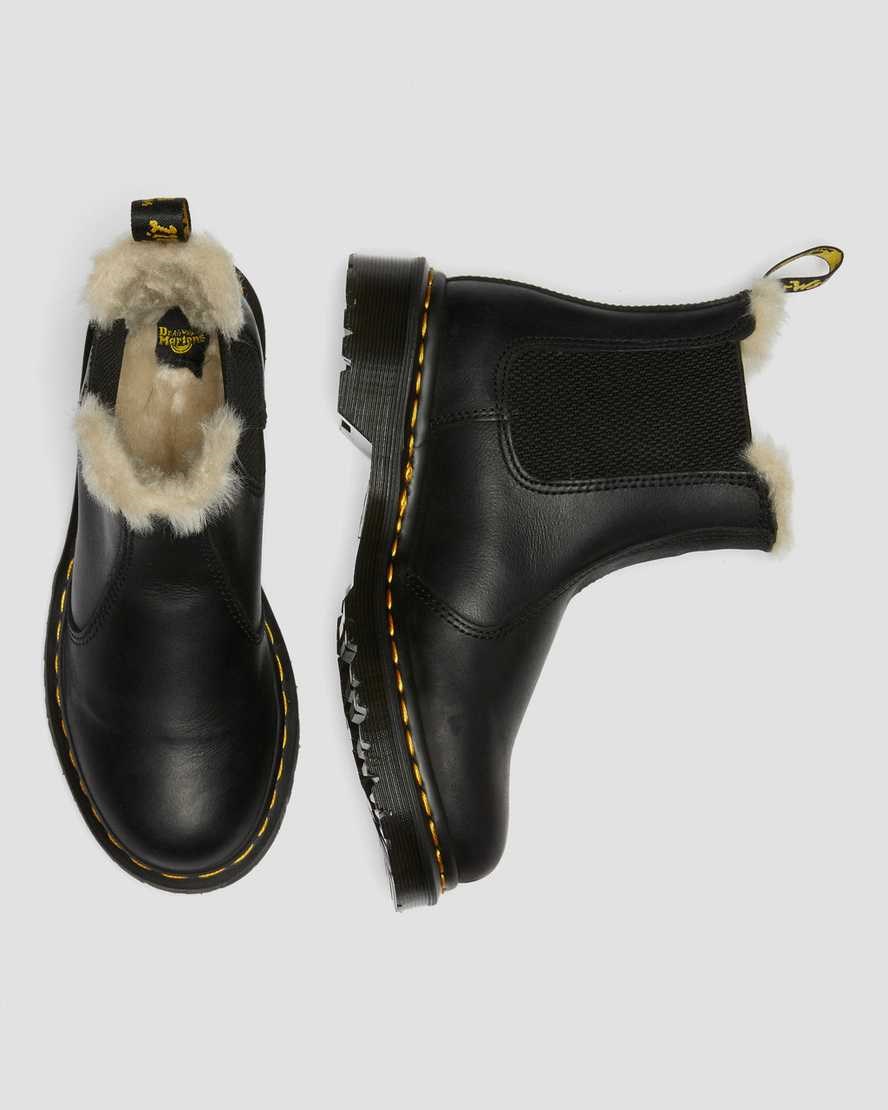 Dr Martens 2976 Faux Fur Lined Women's Chelsea Boots Black Burnished Wyoming | YRXOGI289