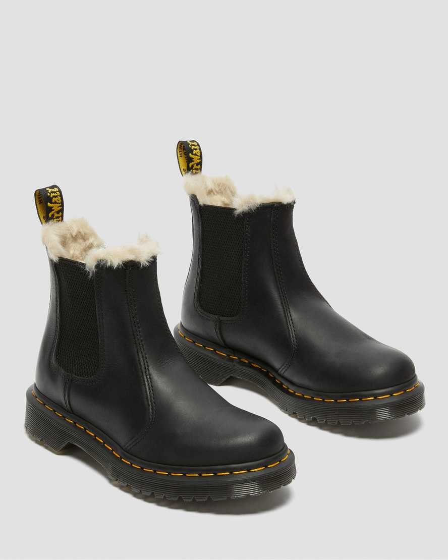 Dr Martens 2976 Faux Fur Lined Women's Chelsea Boots Black Burnished Wyoming | YRXOGI289