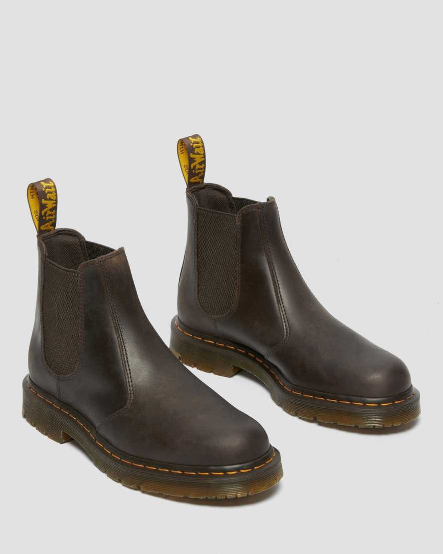 Dr Martens 2976 Slip Resistant Leather Men's Chelsea Boots Dark Brown Crazy Horse Leather | EBKSLM029