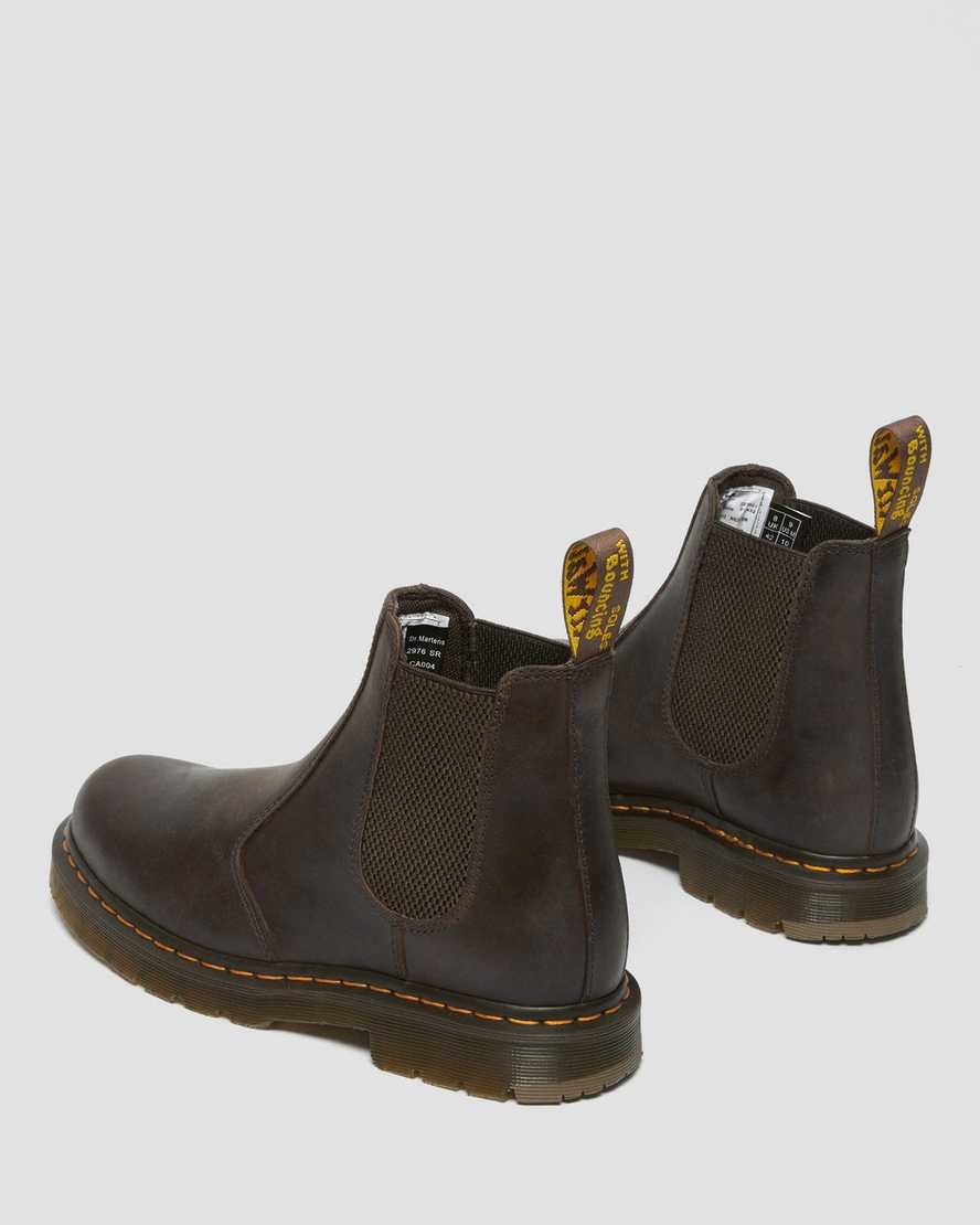 Dr Martens 2976 Slip Resistant Leather Men's Chelsea Boots Dark Brown Crazy Horse Leather | EBKSLM029