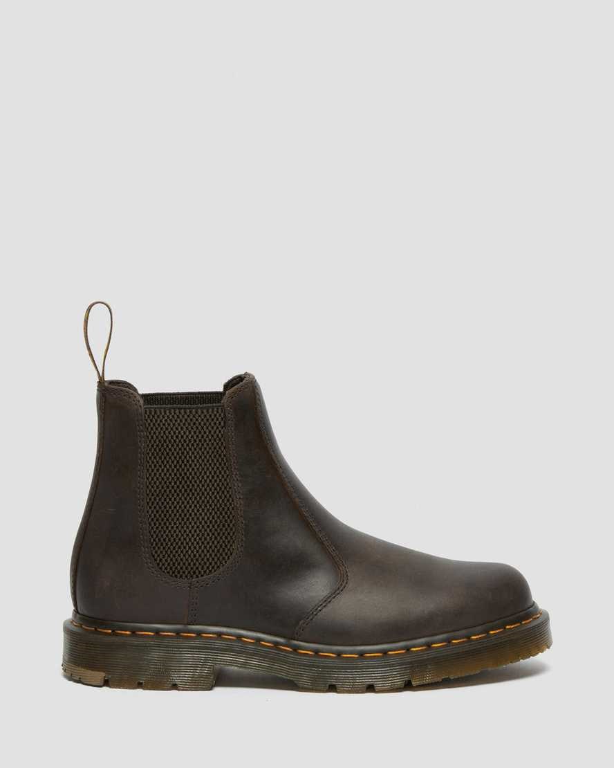 Dr Martens 2976 Slip Resistant Leather Men's Chelsea Boots Dark Brown Crazy Horse Leather | EBKSLM029