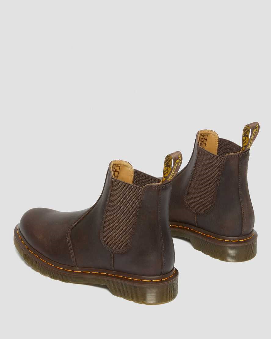 Dr Martens 2976 Yellow Stitch Crazy Horse Leather Women's Chelsea Boots Dark Brown Crazy Horse Leather | HNRBIQ081