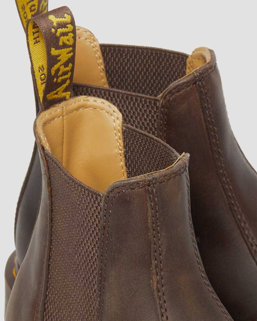 Dr Martens 2976 Yellow Stitch Crazy Horse Leather Women's Chelsea Boots Dark Brown Crazy Horse Leather | HNRBIQ081