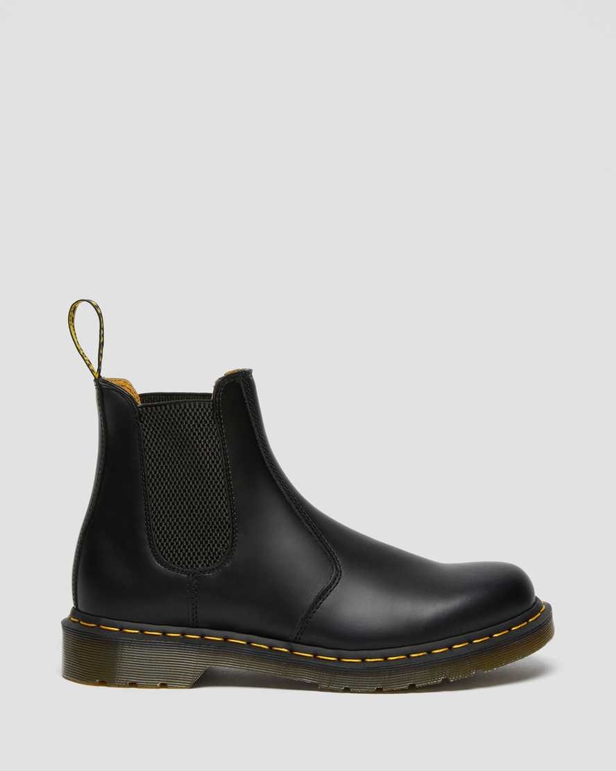 Dr Martens 2976 Yellow Stitch Smooth Leather Women's Chelsea Boots Black Smooth Leather | BACJQE527