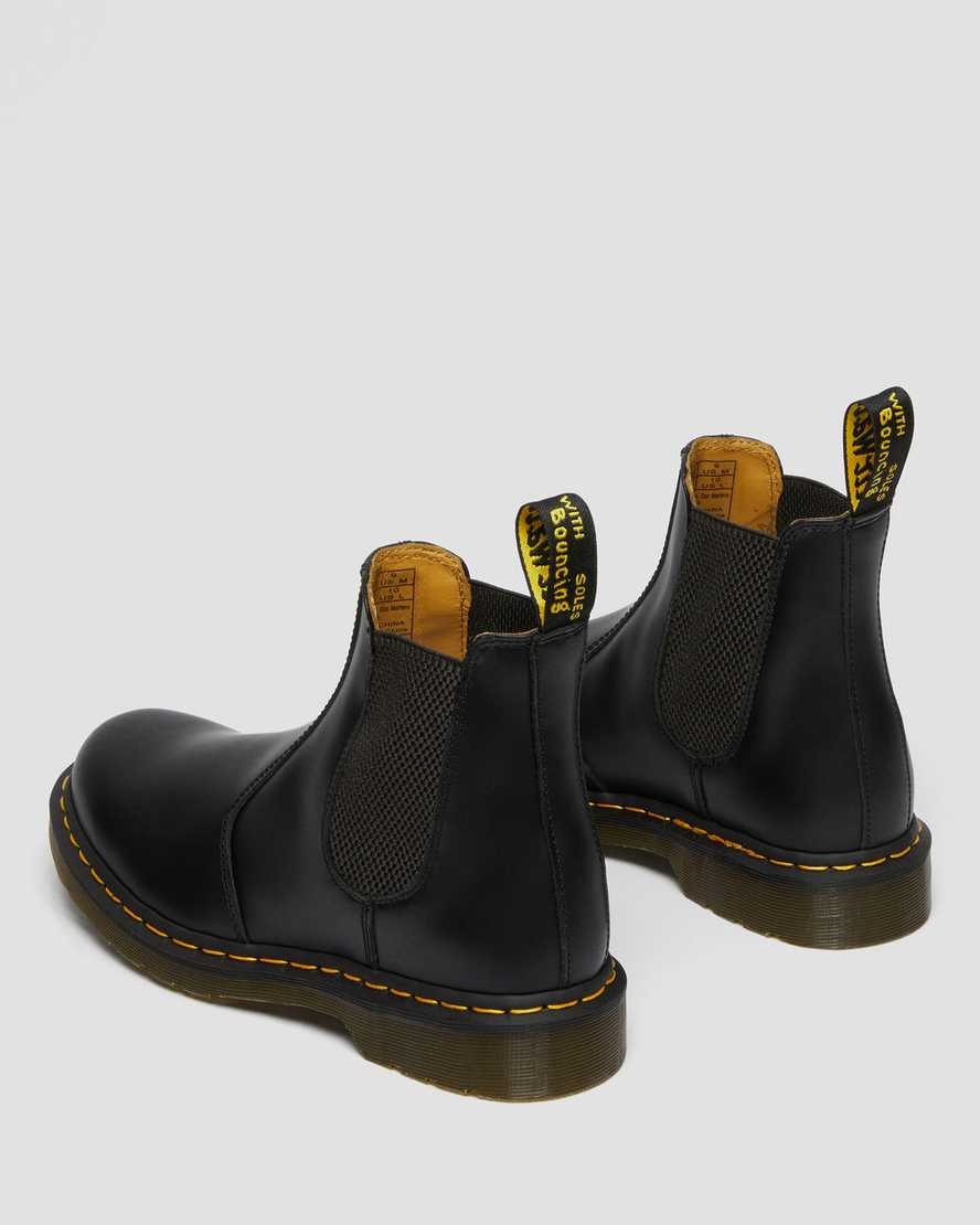 Dr Martens 2976 Yellow Stitch Smooth Leather Women's Chelsea Boots Black Smooth Leather | BACJQE527