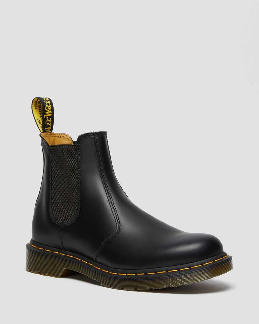 Dr Martens 2976 Yellow Stitch Smooth Leather Women\'s Chelsea Boots Black Smooth Leather | BACJQE527