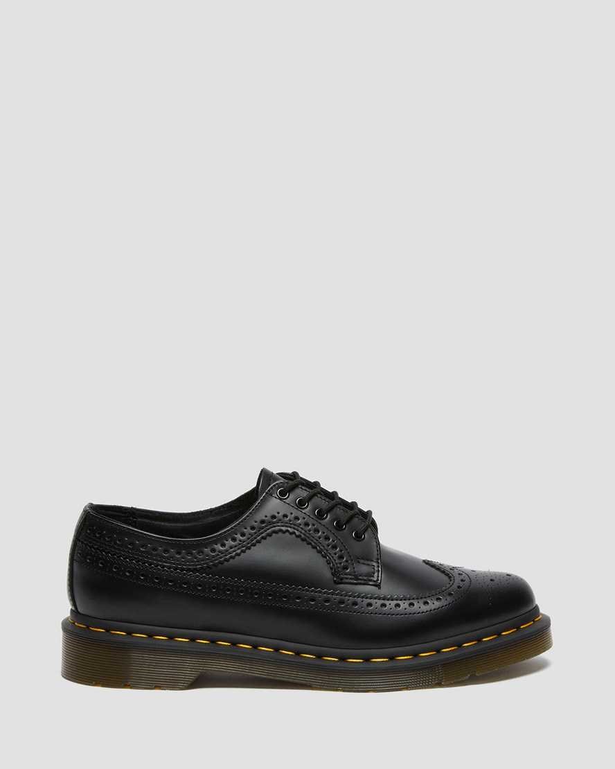 Dr Martens 3989 Yellow Stitch Smooth Leather Men's Oxford Shoes Black Smooth Leather | PICESY736