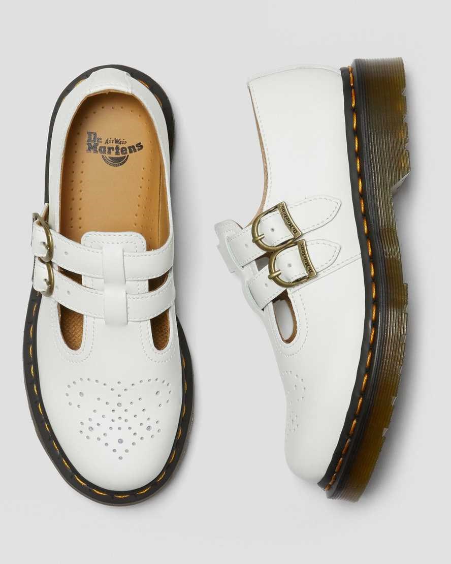 Dr Martens 8065 Smooth Leather Women's Mary Jane Shoes White Smooth Leather | NJUBCQ590