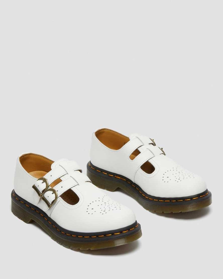 Dr Martens 8065 Smooth Leather Women's Mary Jane Shoes White Smooth Leather | NJUBCQ590