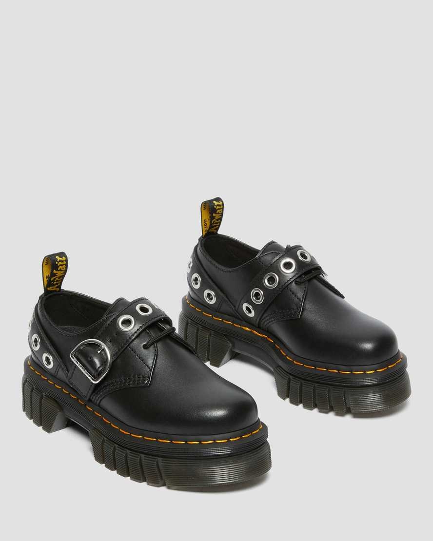 Dr Martens Audrick Hardware Leather Women's Platform Shoes Black Nappa Lux | IKAPOQ362