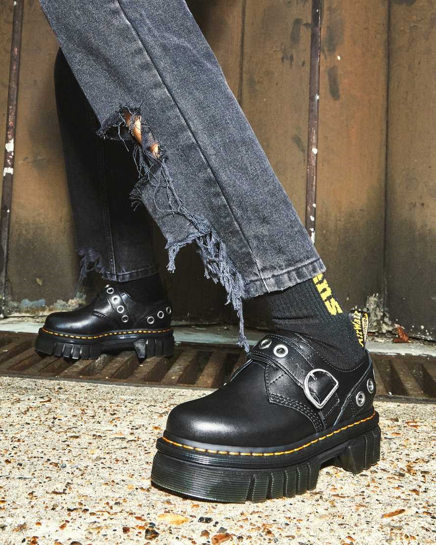 Dr Martens Audrick Hardware Leather Women's Platform Shoes Black Nappa Lux | IKAPOQ362