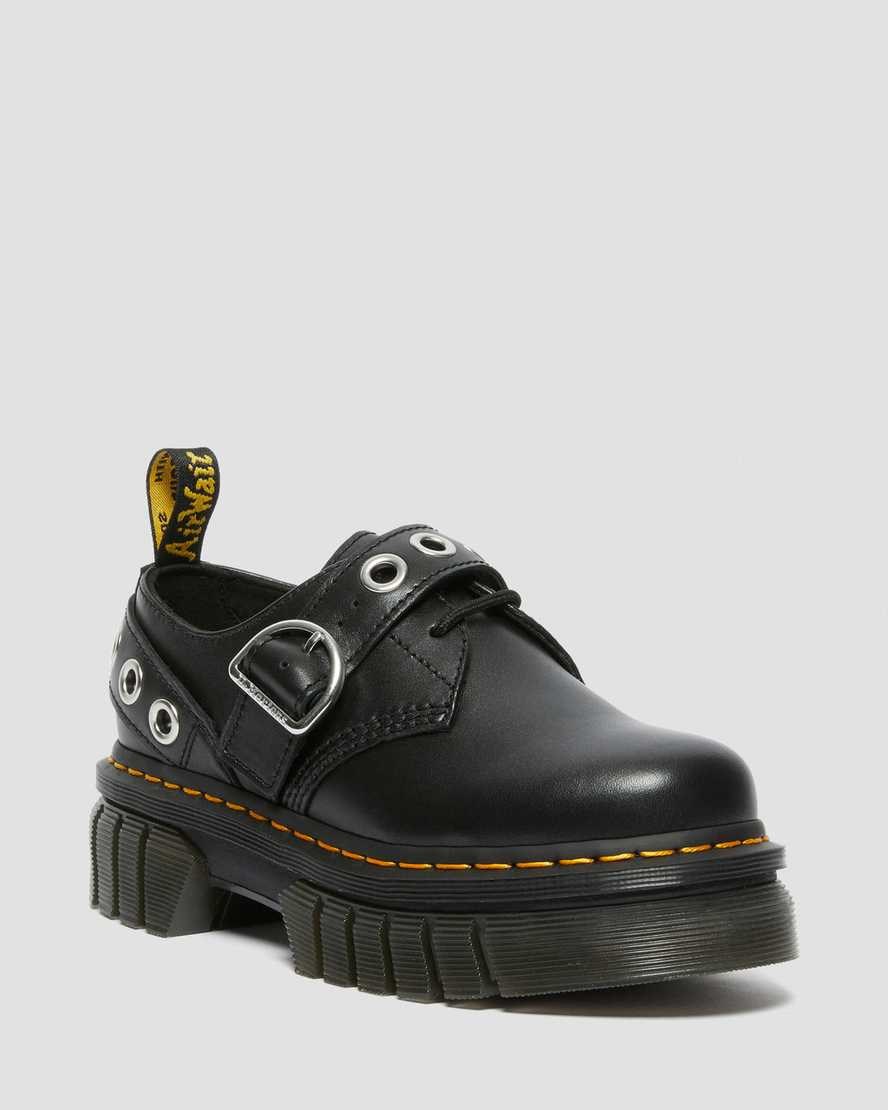 Dr Martens Audrick Hardware Leather Women\'s Platform Shoes Black Nappa Lux | IKAPOQ362