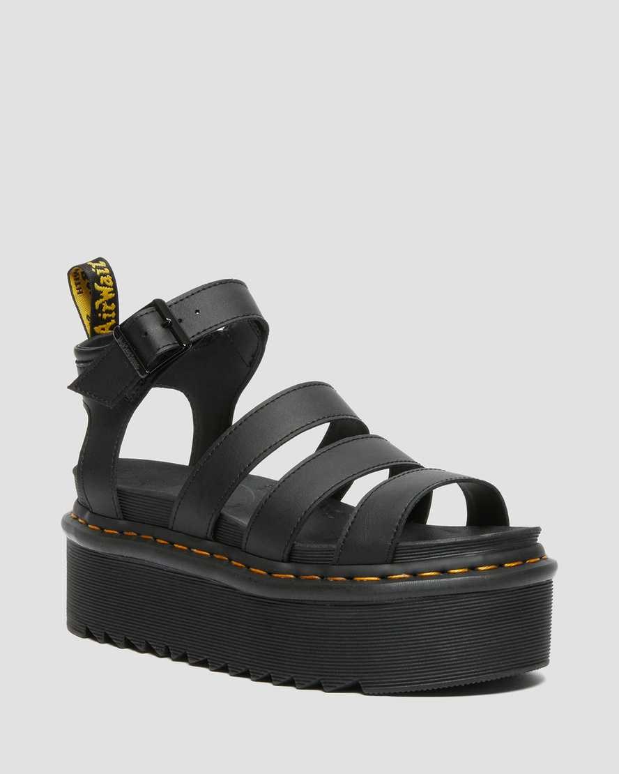 Dr Martens Blaire Hydro Leather Women's Platform Strap Sandals Black Hydro Leather | UDYNQZ680