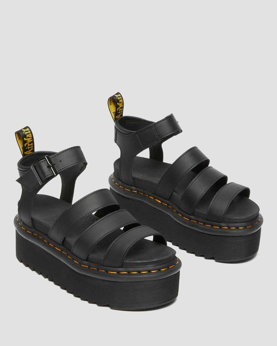 Dr Martens Blaire Hydro Leather Women's Platform Strap Sandals Black Hydro Leather | UDYNQZ680