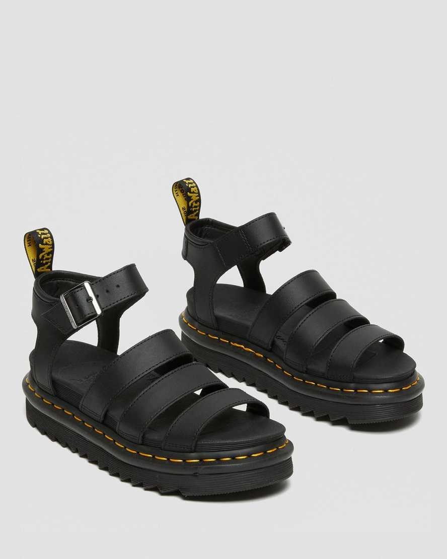 Dr Martens Blaire Hydro Leather Women's Strap Sandals Black Hydro Leather | UFJZIC685