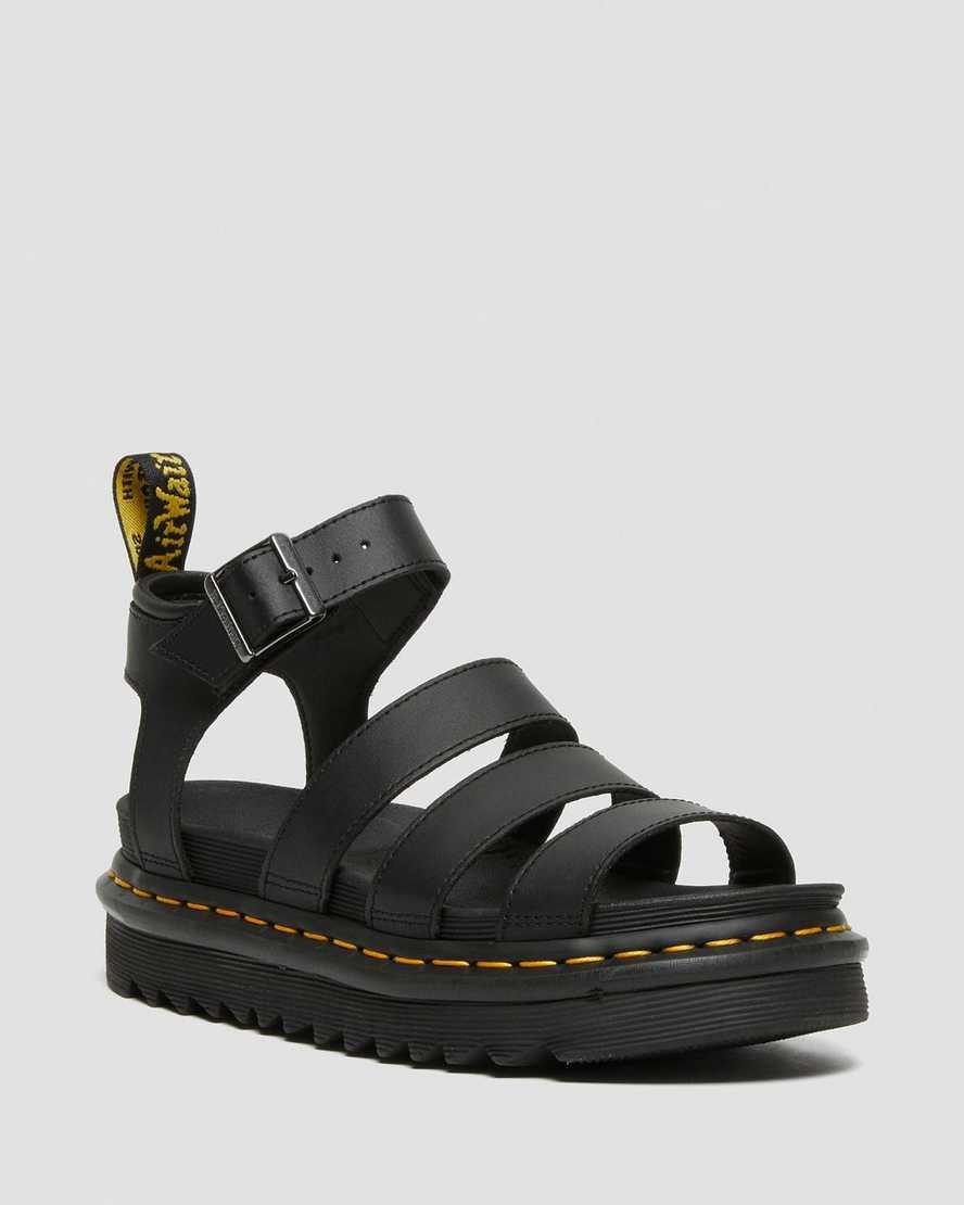 Dr Martens Blaire Hydro Leather Women's Strap Sandals Black Hydro Leather | UFJZIC685