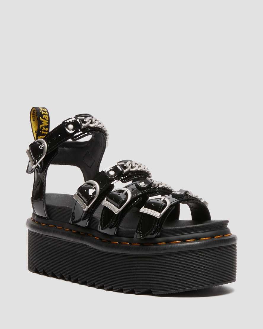 Dr Martens Blaire II Chain Patent Leather Women\'s Platform Strap Sandals Black Patent Lamper | QGNYFV103