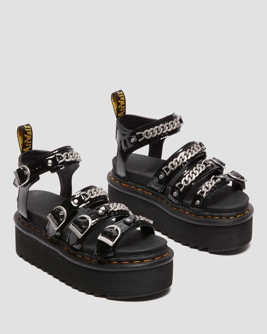 Dr Martens Blaire II Chain Patent Leather Women's Patent Sandals Black Patent Lamper | RHOVSN371