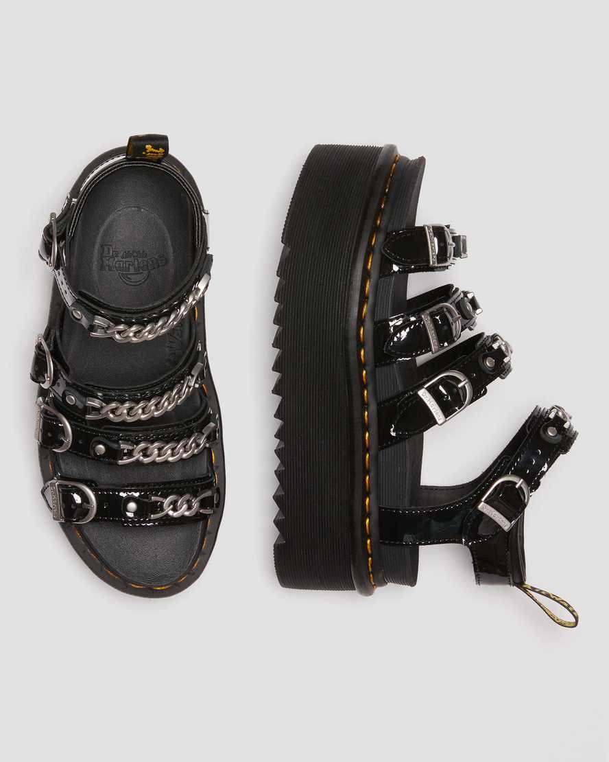 Dr Martens Blaire II Chain Patent Leather Women's Patent Sandals Black Patent Lamper | RHOVSN371