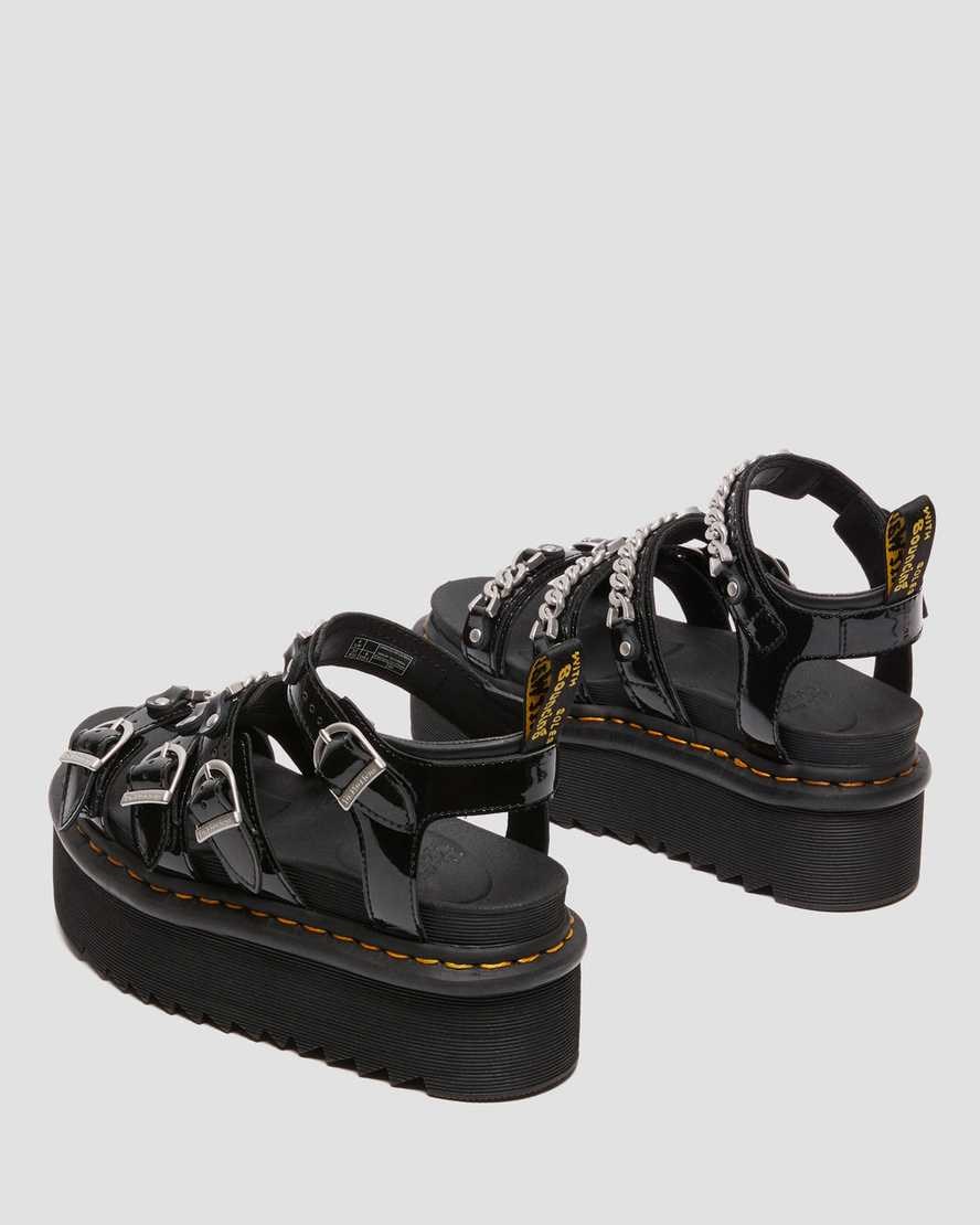 Dr Martens Blaire II Chain Patent Leather Women's Patent Sandals Black Patent Lamper | RHOVSN371