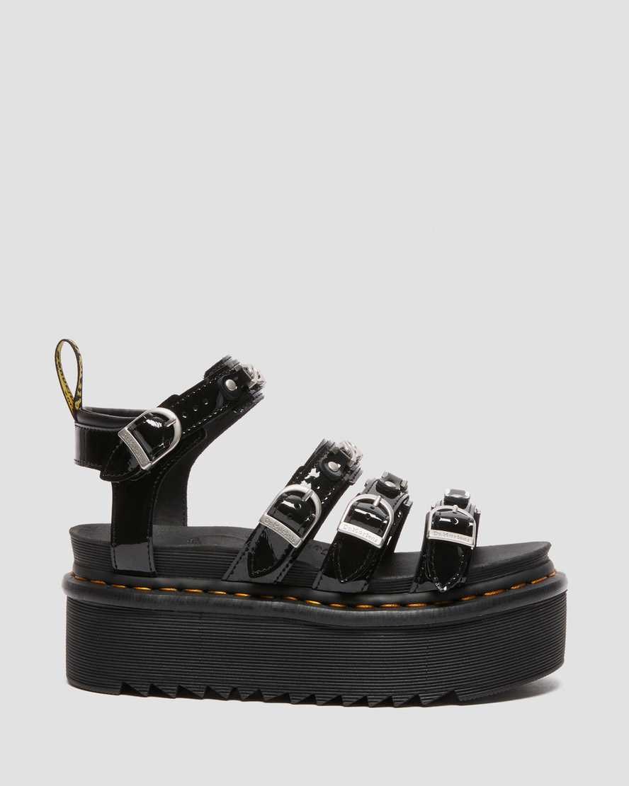 Dr Martens Blaire II Chain Patent Leather Women's Patent Sandals Black Patent Lamper | RHOVSN371