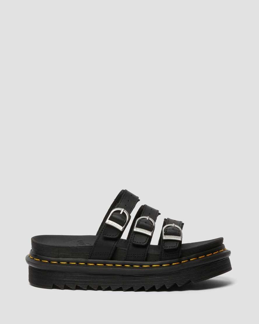 Dr Martens Blaire Leather Women's Slide Sandals Black Hydro Leather | BFONLS819