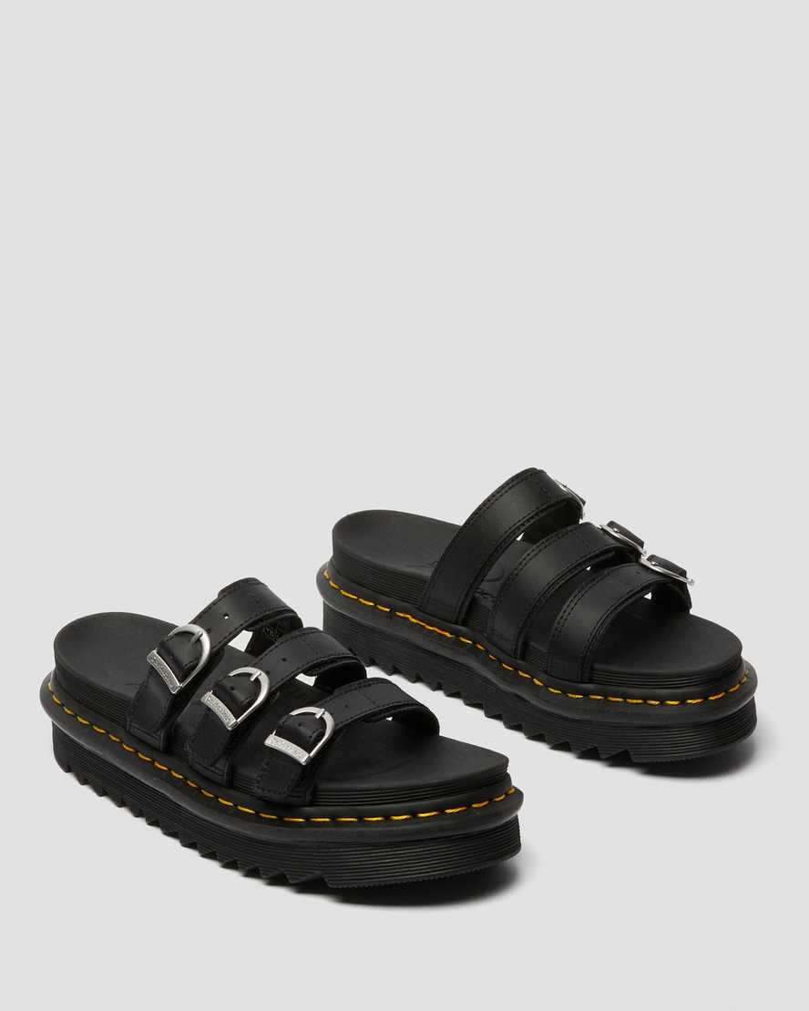 Dr Martens Blaire Leather Women's Slide Sandals Black Hydro Leather | BFONLS819