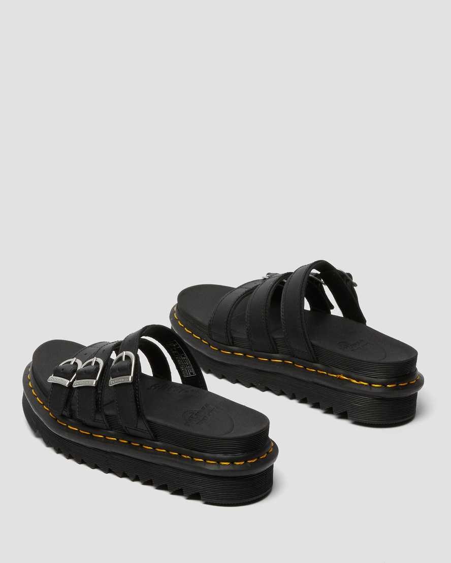 Dr Martens Blaire Leather Women's Slide Sandals Black Hydro Leather | BFONLS819