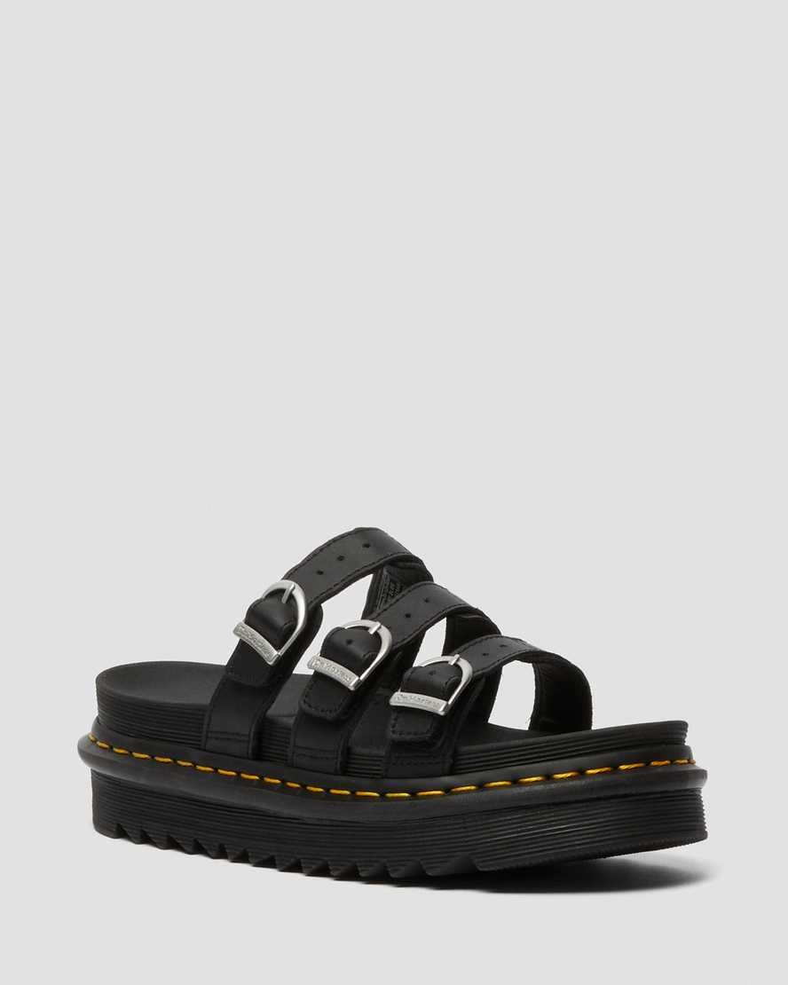 Dr Martens Blaire Leather Women\'s Slide Sandals Black Hydro Leather | BFONLS819