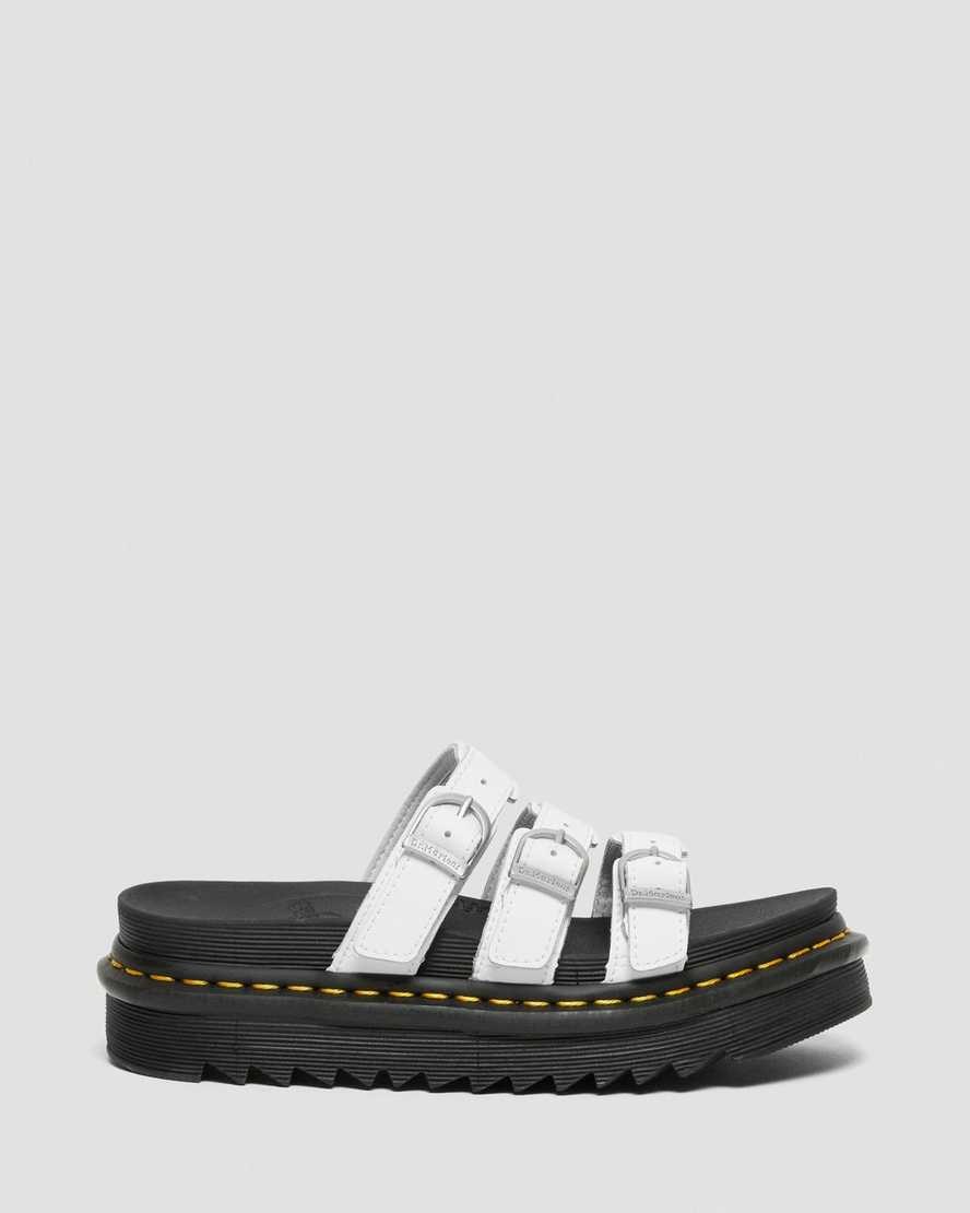 Dr Martens Blaire Leather Women's Slide Sandals White Hydro Leather | THAUKX842