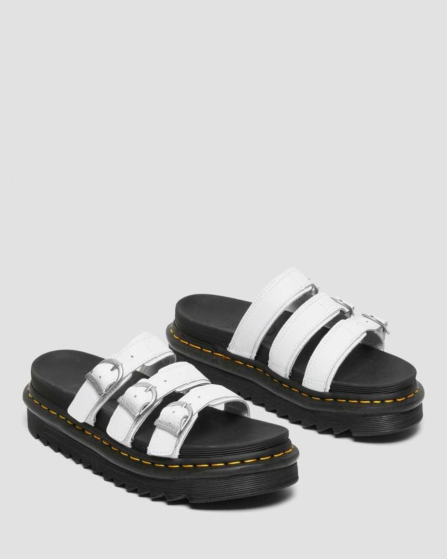 Dr Martens Blaire Leather Women's Slide Sandals White Hydro Leather | THAUKX842