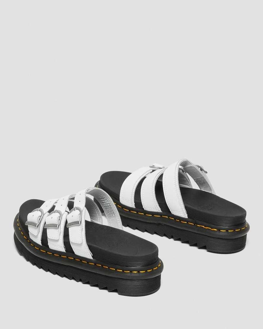 Dr Martens Blaire Leather Women's Slide Sandals White Hydro Leather | THAUKX842