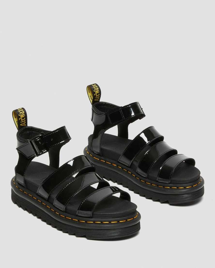 Dr Martens Blaire Patent Leather Women's Patent Sandals Black Patent Lamper | HLTDJP809