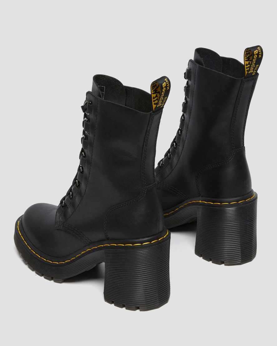 Dr Martens Chesney Leather Flared Heel Women's Lace Up Boots Black Sendal | BJTGCW958