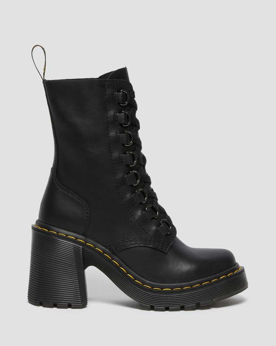 Dr Martens Chesney Leather Flared Heel Women's Lace Up Boots Black Sendal | BJTGCW958