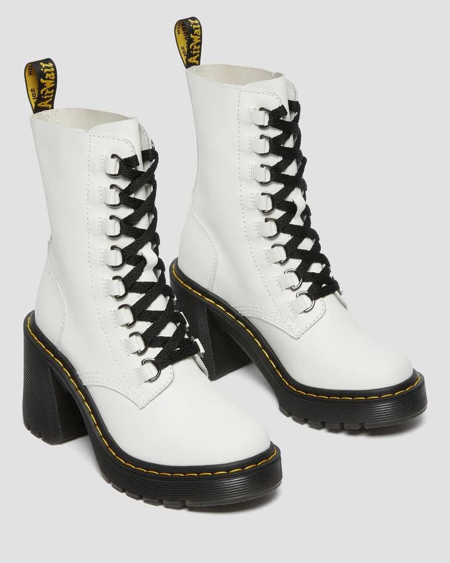 Dr Martens Chesney Leather Flared Heel Women's Lace Up Boots White Sendal | UPIQRY427