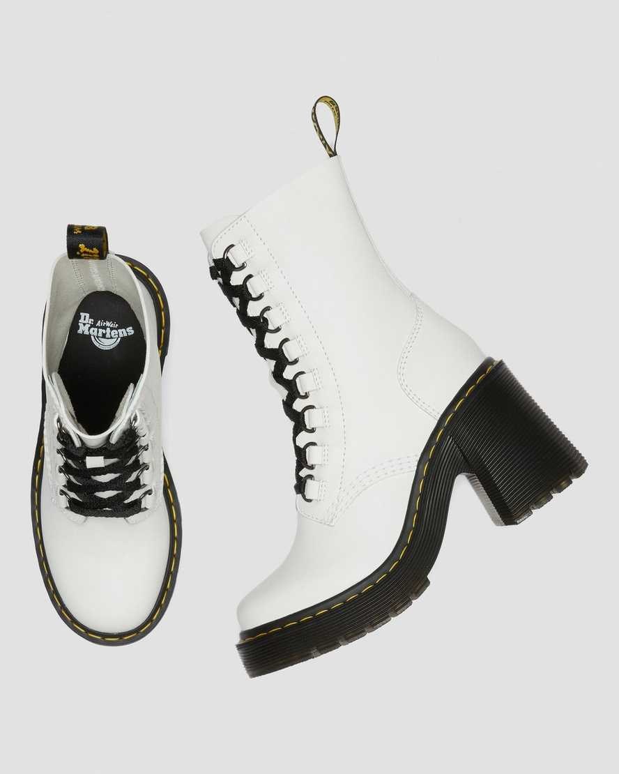 Dr Martens Chesney Leather Flared Heel Women's Lace Up Boots White Sendal | UPIQRY427