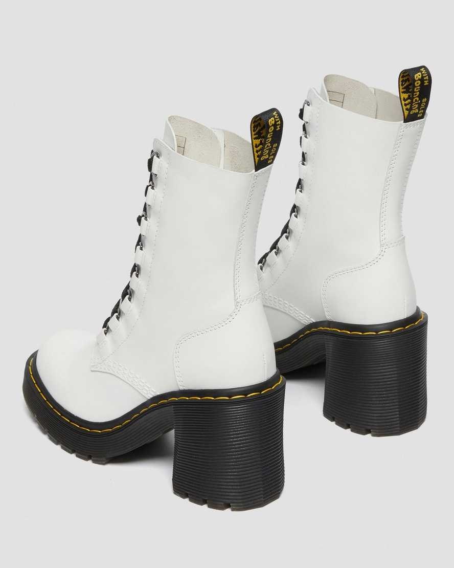 Dr Martens Chesney Leather Flared Heel Women's Lace Up Boots White Sendal | UPIQRY427