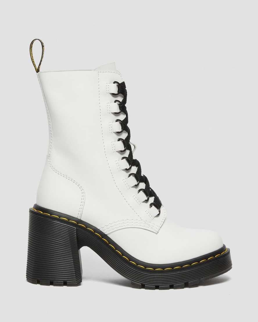 Dr Martens Chesney Leather Flared Heel Women's Lace Up Boots White Sendal | UPIQRY427