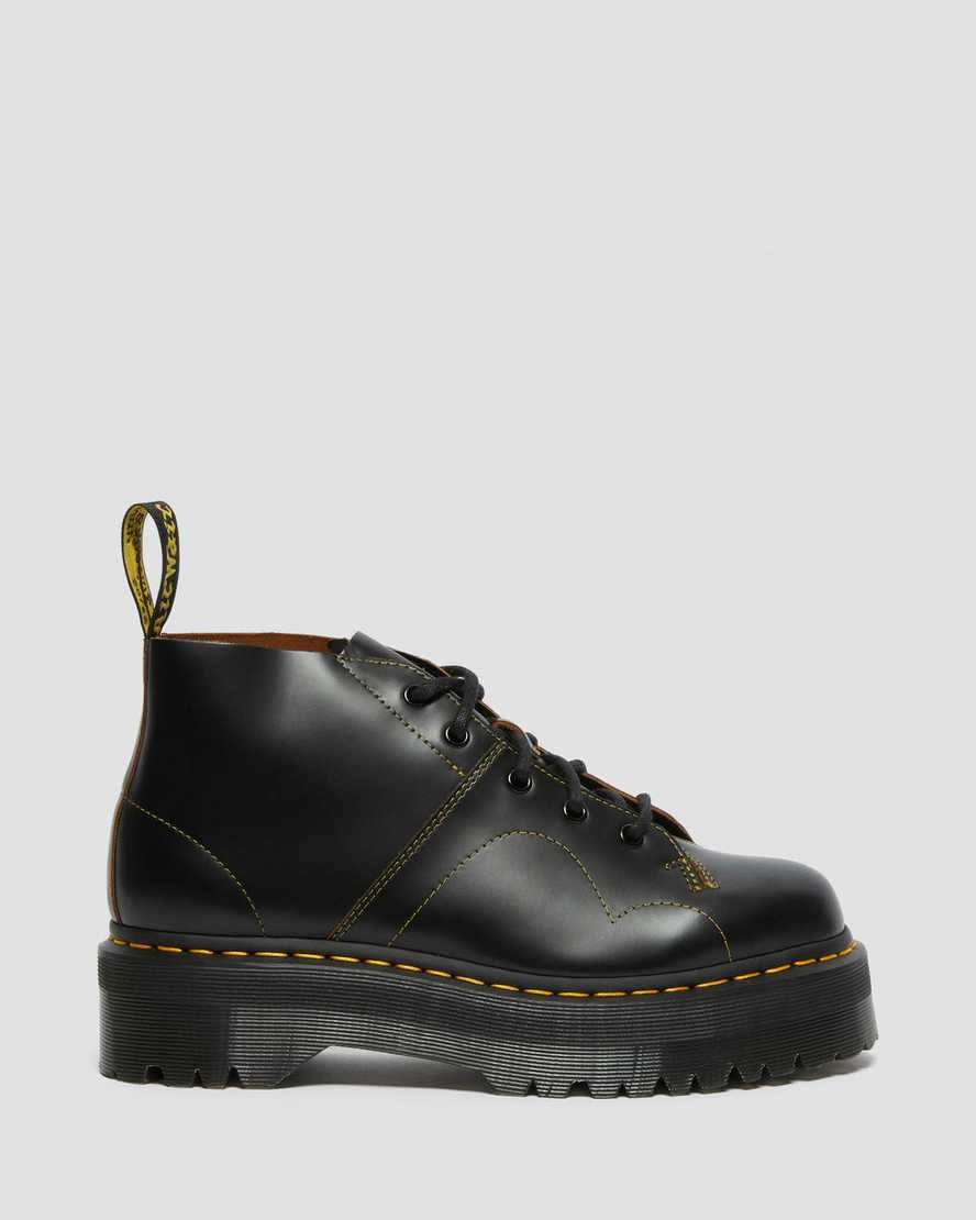 Dr Martens Church Platform Monkey Men's Lace Up Boots Black Vintage Smooth | DBXOMN960