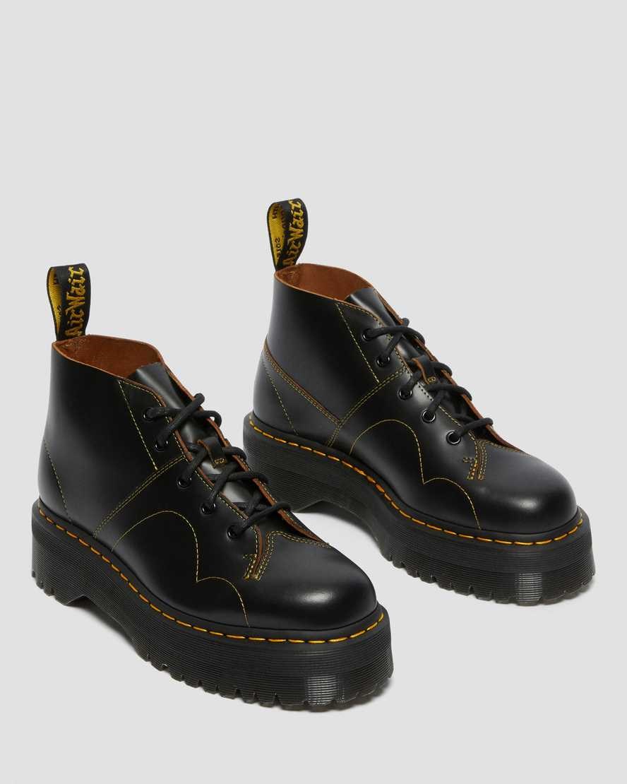 Dr Martens Church Platform Monkey Men's Lace Up Boots Black Vintage Smooth | DBXOMN960