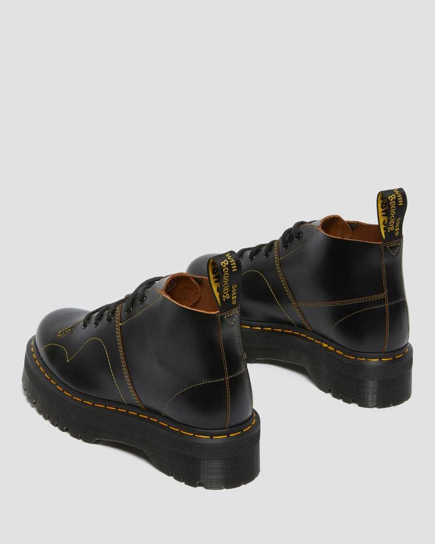 Dr Martens Church Platform Monkey Men's Lace Up Boots Black Vintage Smooth | DBXOMN960