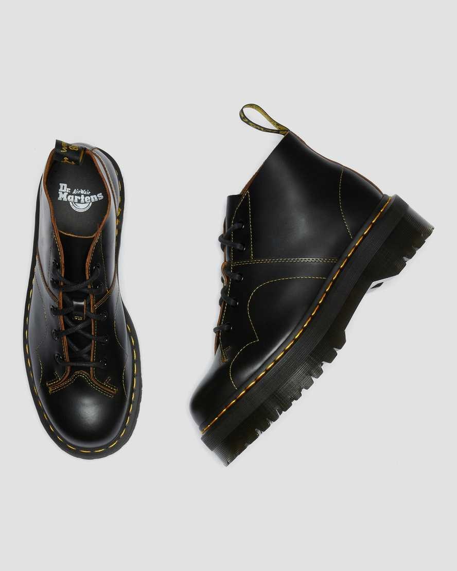 Dr Martens Church Platform Women's Lace Up Boots Black Vintage Smooth | CLOYWM812