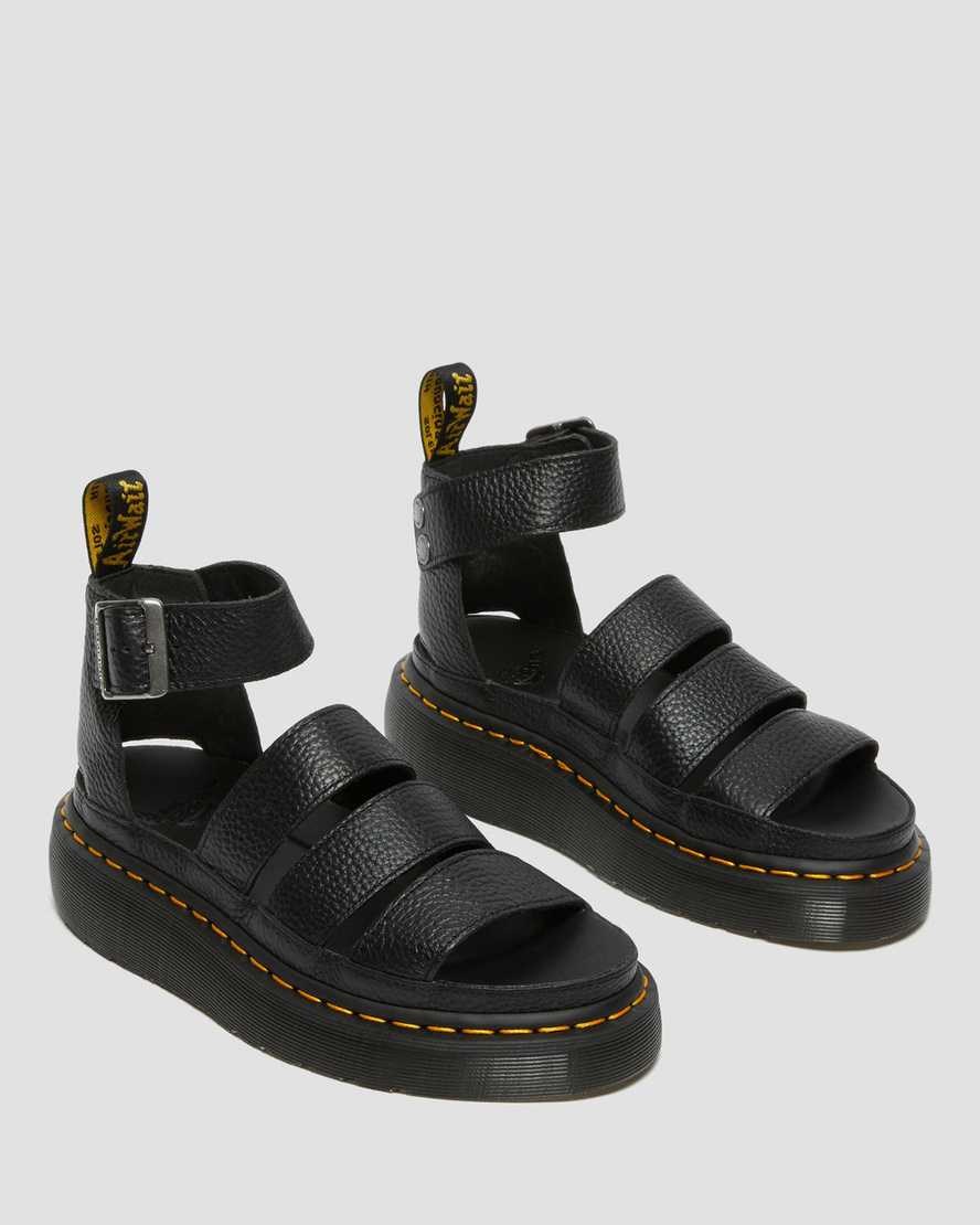 Dr Martens Clarissa II Leather Women's Platform Sandals Black Milled Nappa Leather | BNZMRW805