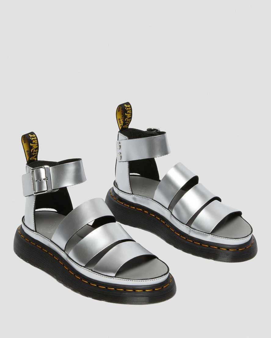 Dr Martens Clarissa II Metallic Leather Women's Sandals Silver | XERQHO427