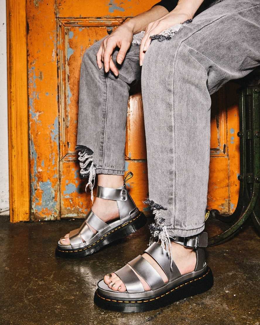 Dr Martens Clarissa II Metallic Leather Women's Sandals Silver | XERQHO427